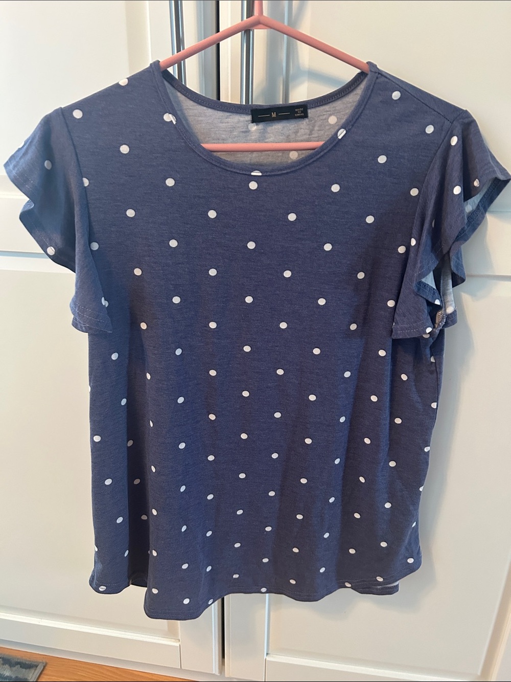 SHEIN Blue Polka Dot Ruffle Sleeve Tee